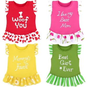 4 Pieces Colorful Flower Dresses  Ideal for Outdoor Walks