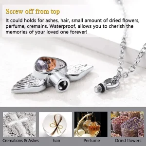 Custom Photo Angel Wing Heart Cremation  Ashes