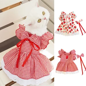 Summer Pet Dress Floral Pattern Plaid Skirts
